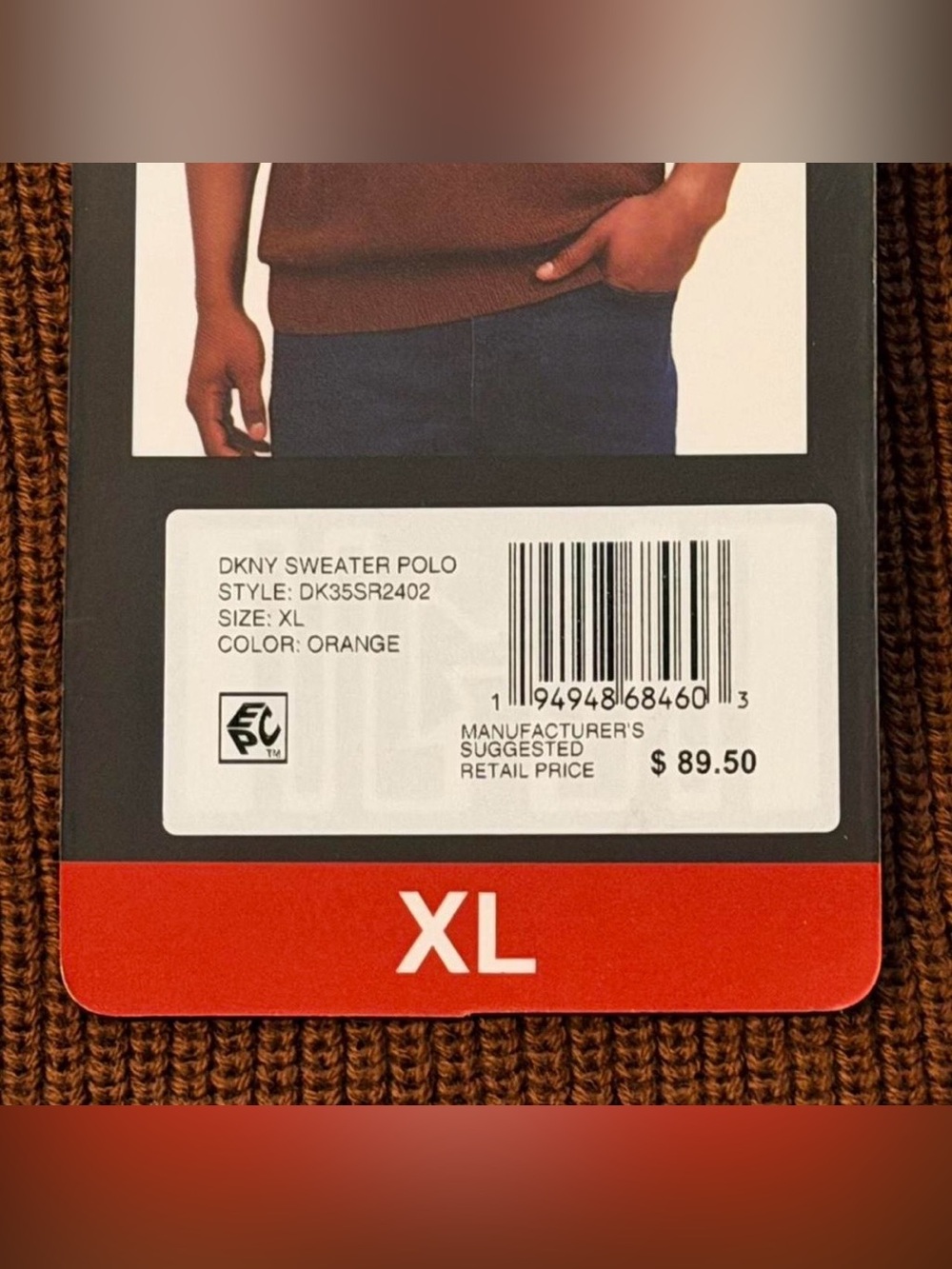 DKNY Men’s Burnt Orange/Rust Short-Sleeve Sweater Polo, Size XL, BNWT - Picture 5 of 7